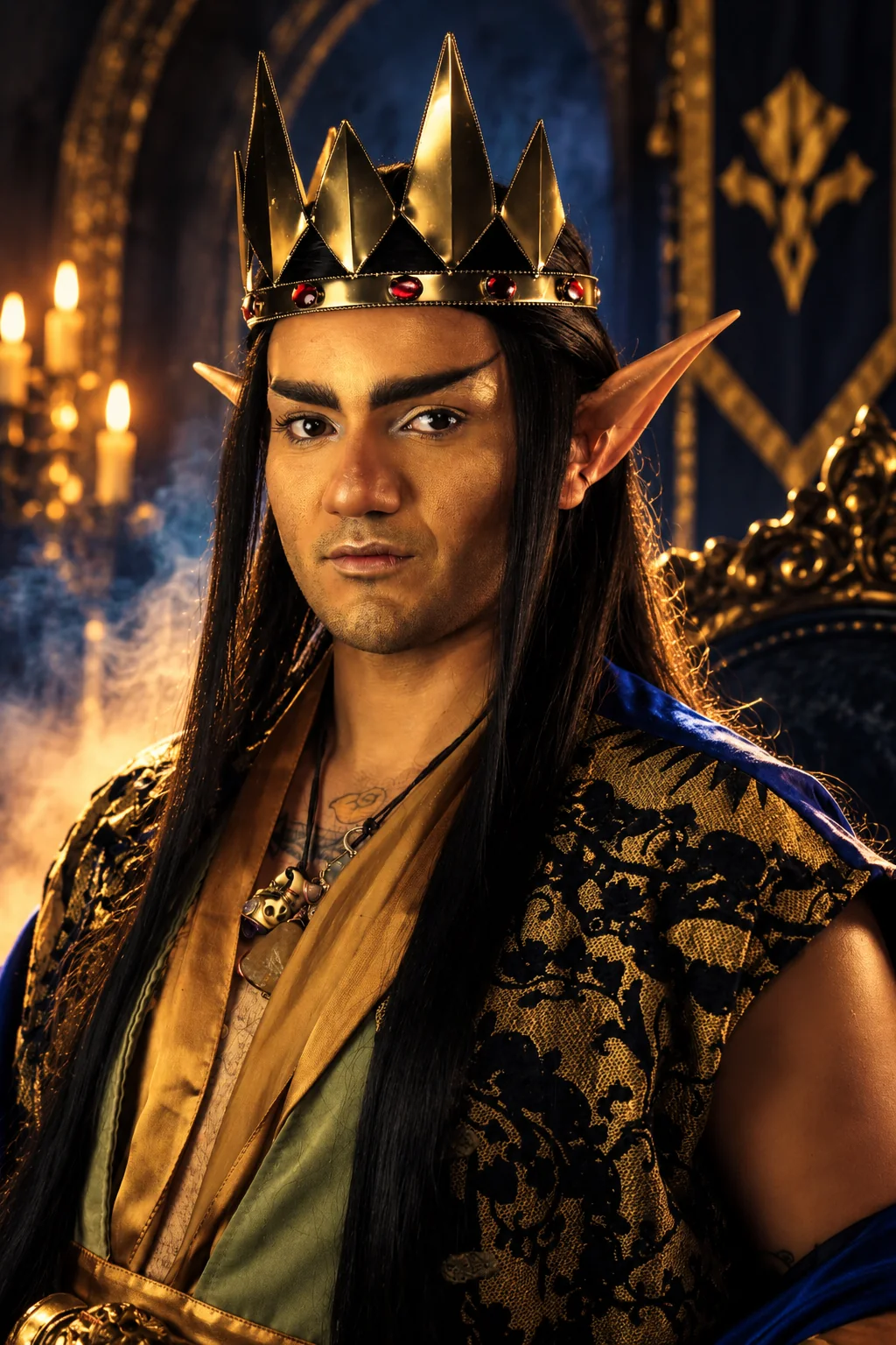 Regal fantasy elf portrait with a golden crown