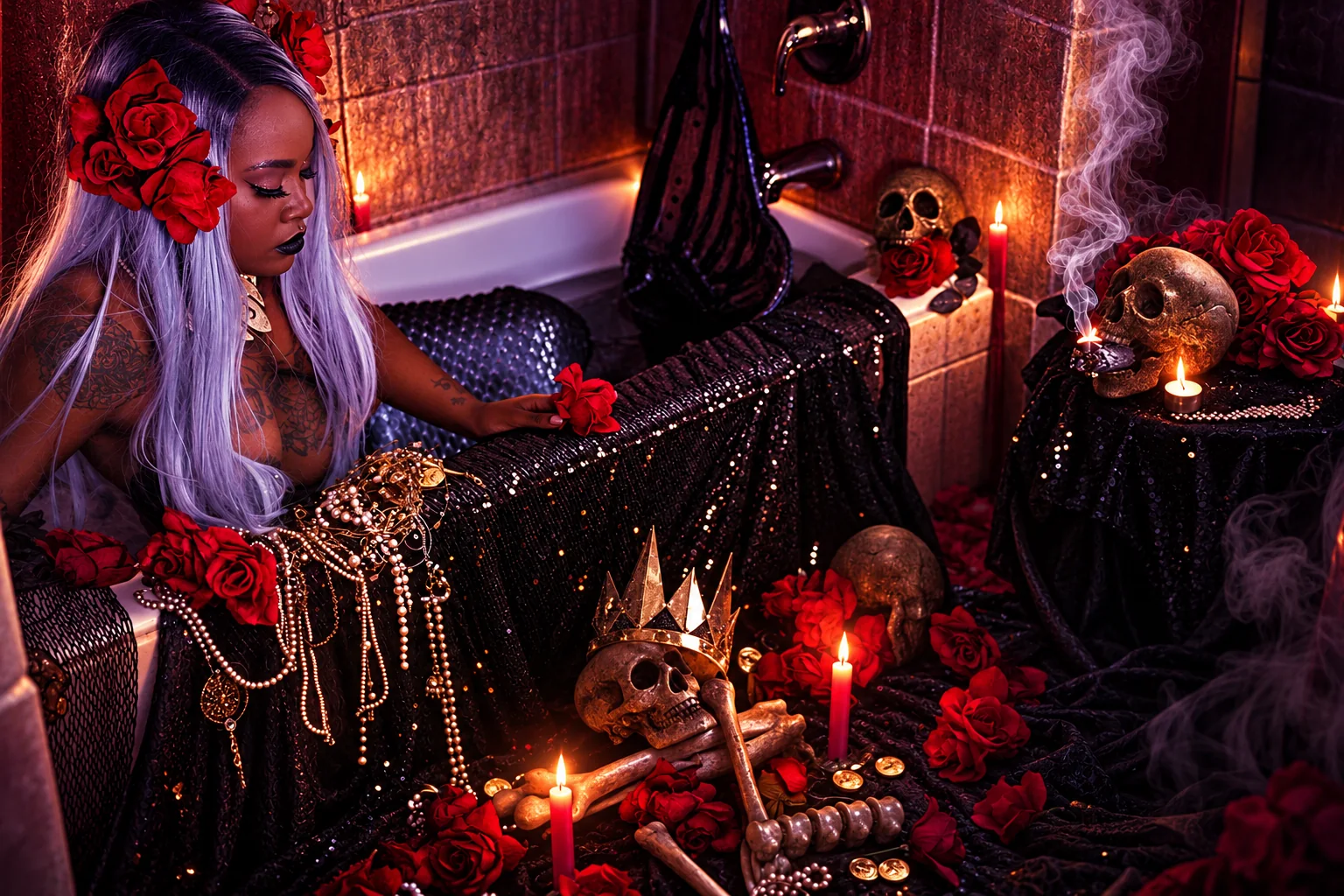 Cinematic fantasy siren scene with theatrical lighting