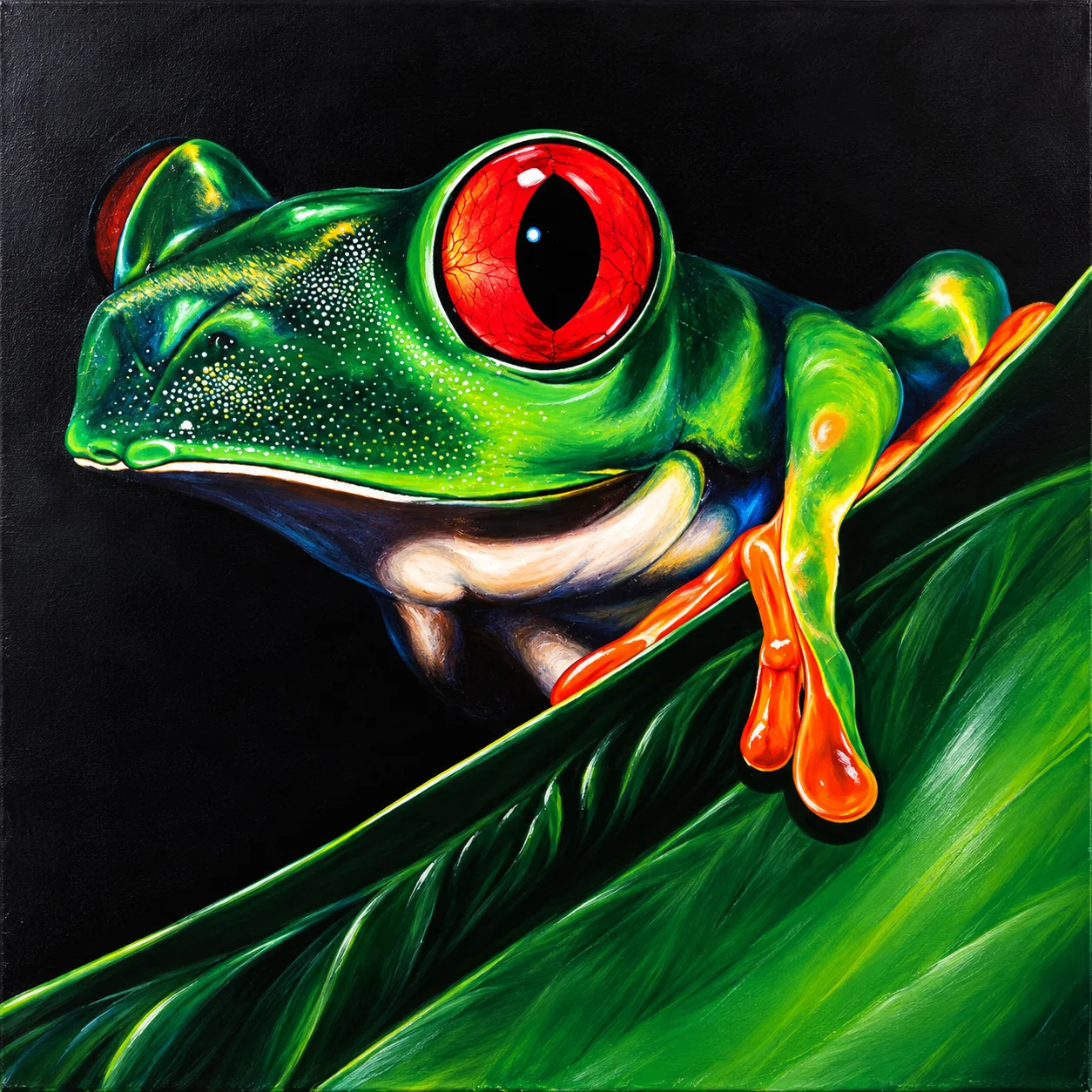 Vivid red-eyed tree frog painting