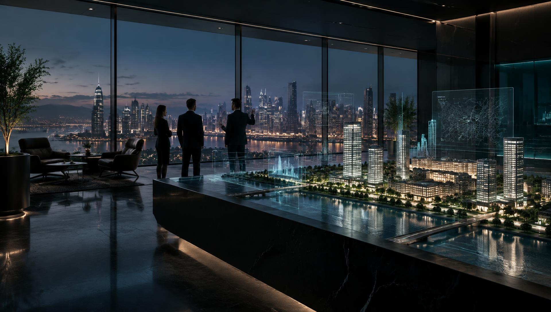 Real estate asset management team reviewing a mixed-use portfolio model
